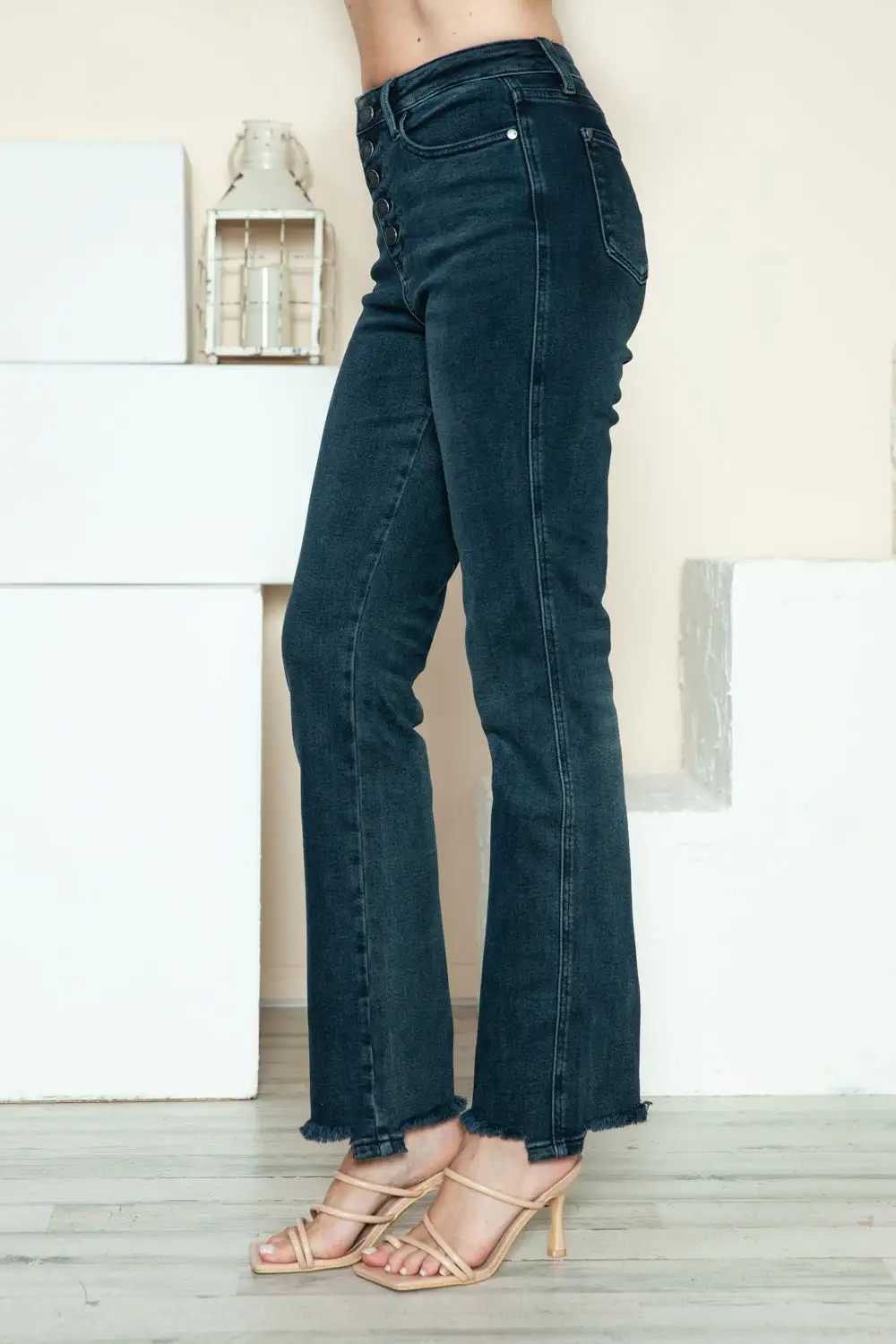 Classic Straight Leg Button Denim Jeans