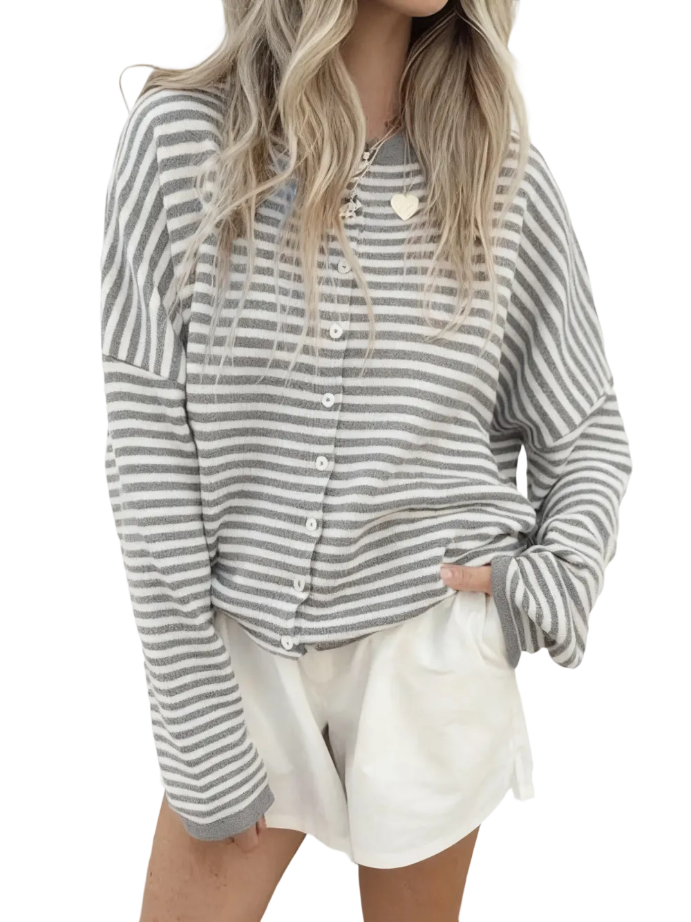Women's Striped Casual Long Sleeve Loose Knit Sweater, Lightweight Fall & Winter Fashion, Button Front Open Front Design