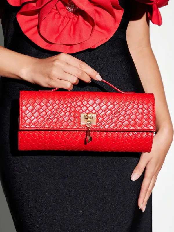 PU Leather All Over Print Top Handle Bag