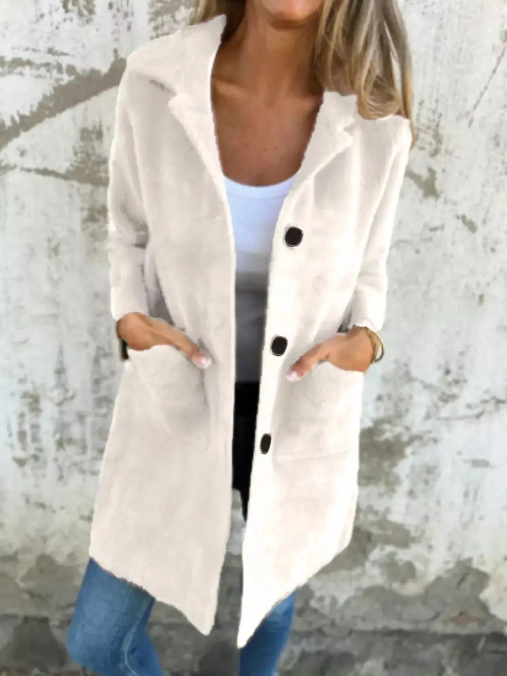 Full Size Button Down Long Sleeve Longline Coat Plus Size Jacket