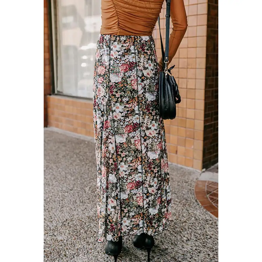 Floral Elastic Waist Maxi Skirt