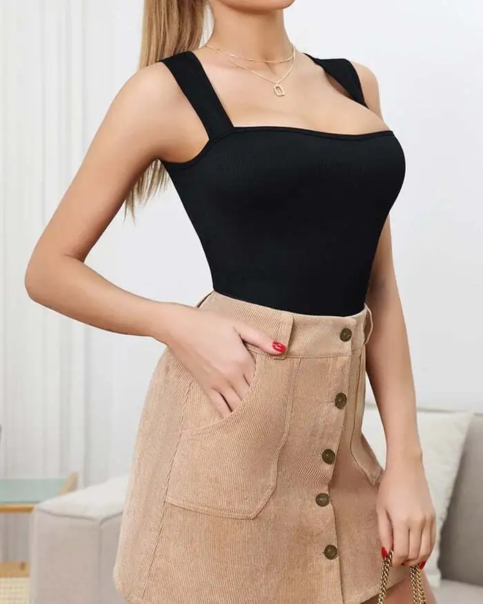 Bodysuits Stretchy Underwear Sexy Ribbed Square Neck Sleeveless Stretchy Tank Tops Bodysuits Soft Lady