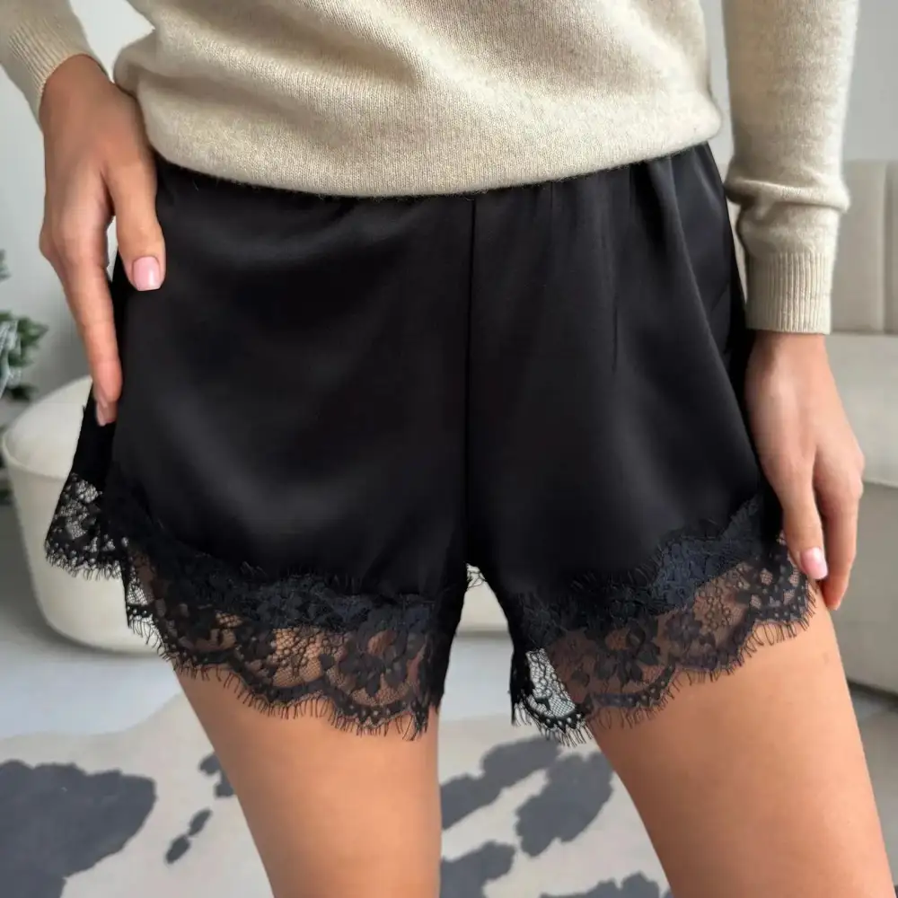 Minimal Lace Trim Satin Linen Blend Skirt