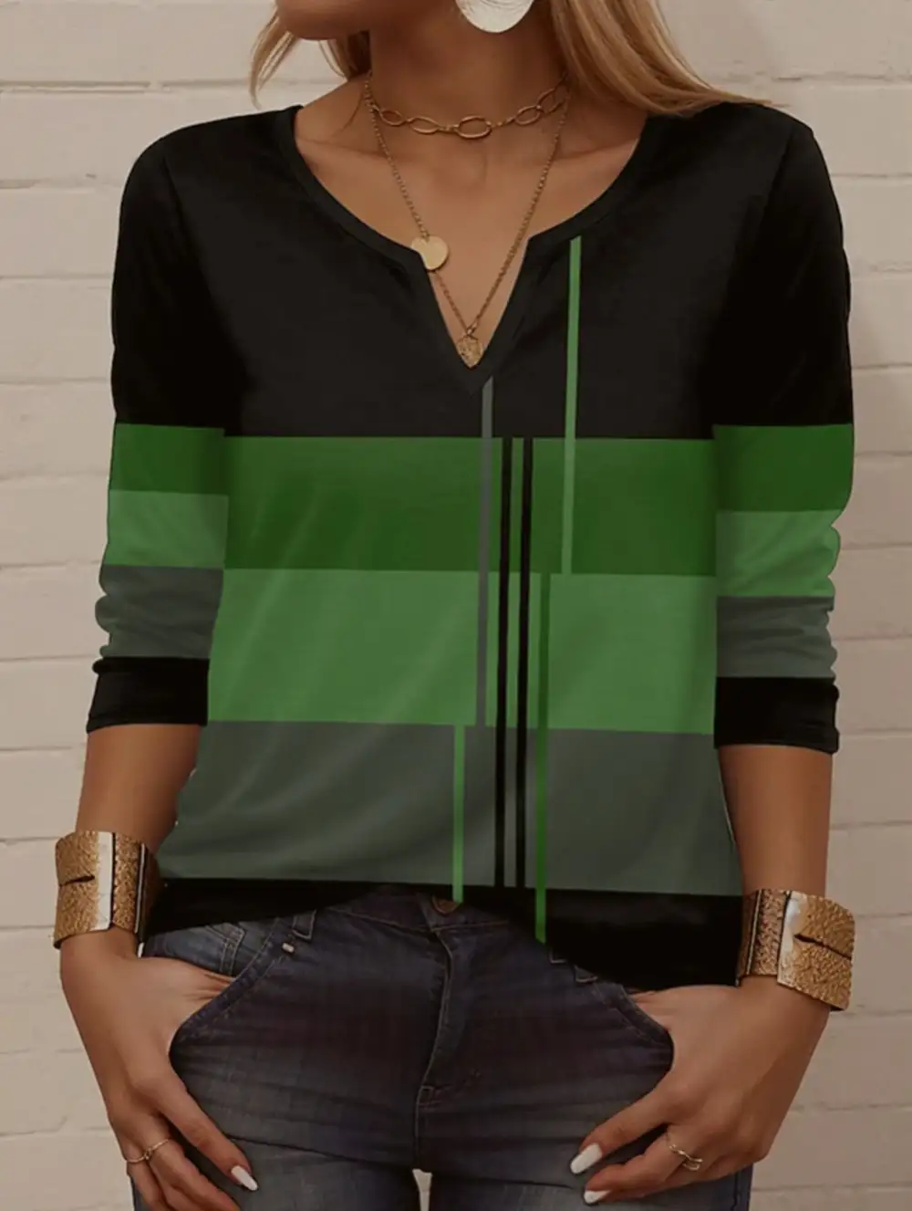 Round Neck Striped Long-Sleeved Tee