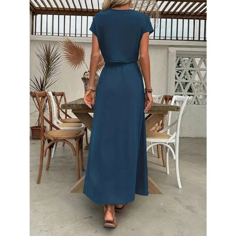 Round Neck Short Sleeve Top and Skirt Set
