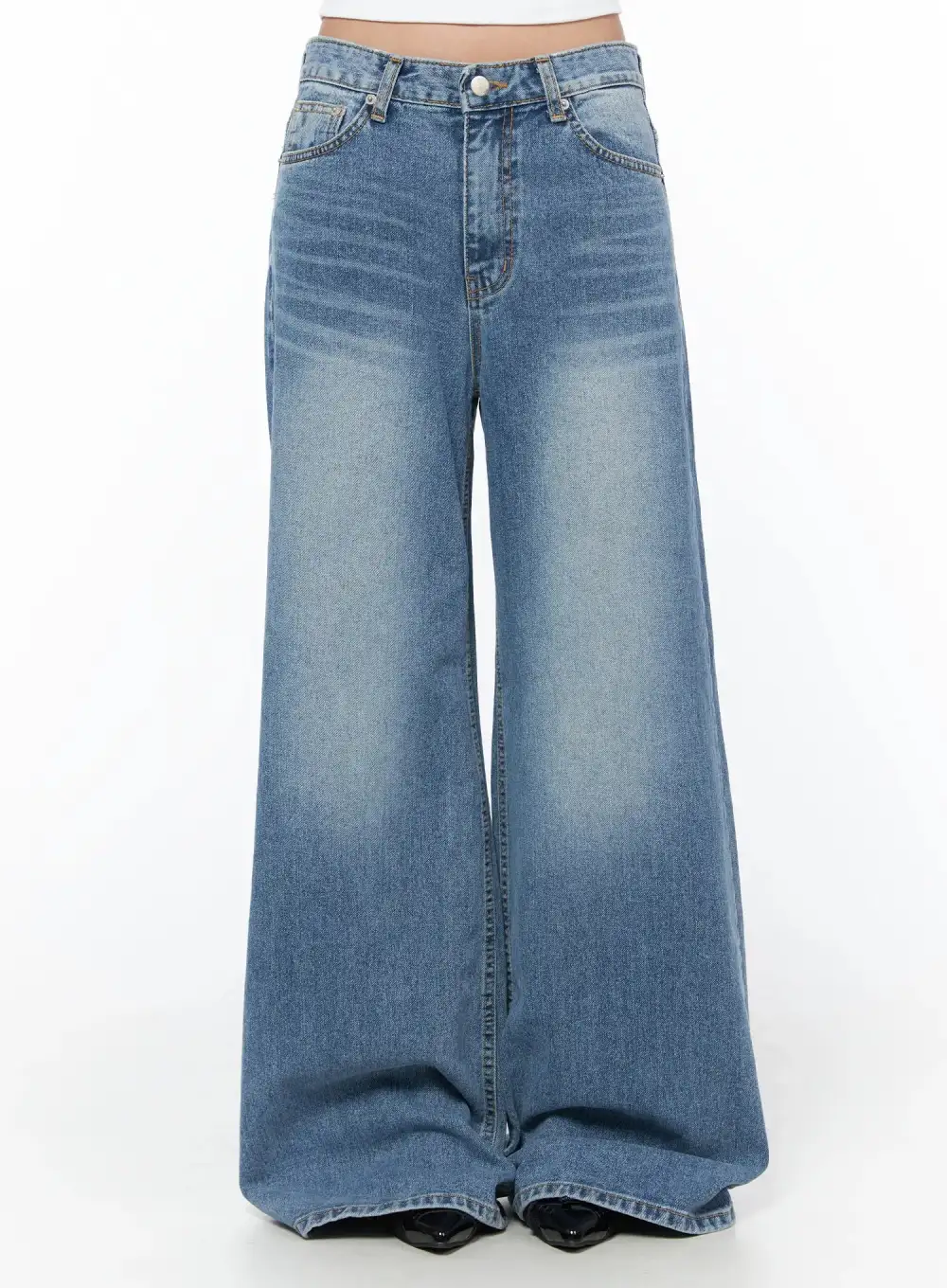 Washed Casual Wide Leg Jeans