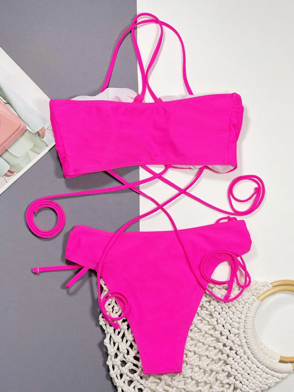 Halter Neck Drawstring Detail Bikini Swim Set