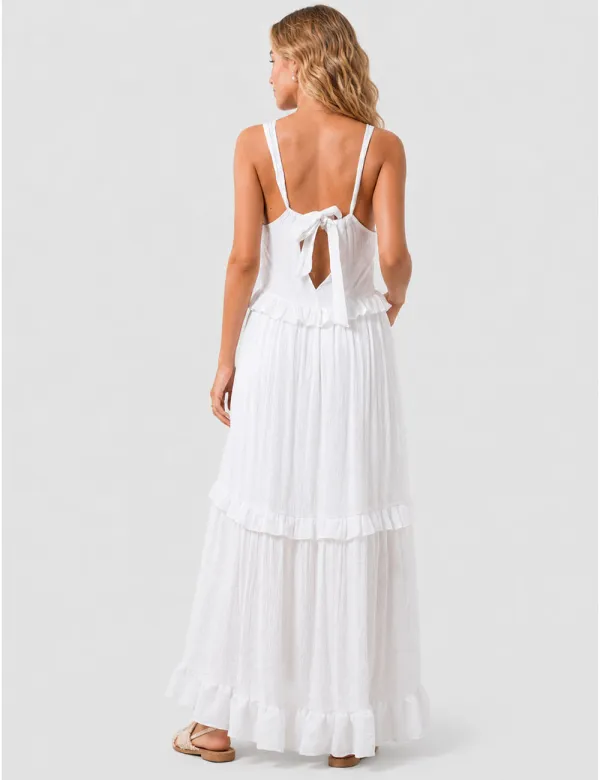 Boho Ruffle Tiered Hem Sleeveless Solid Color Maxi Dress