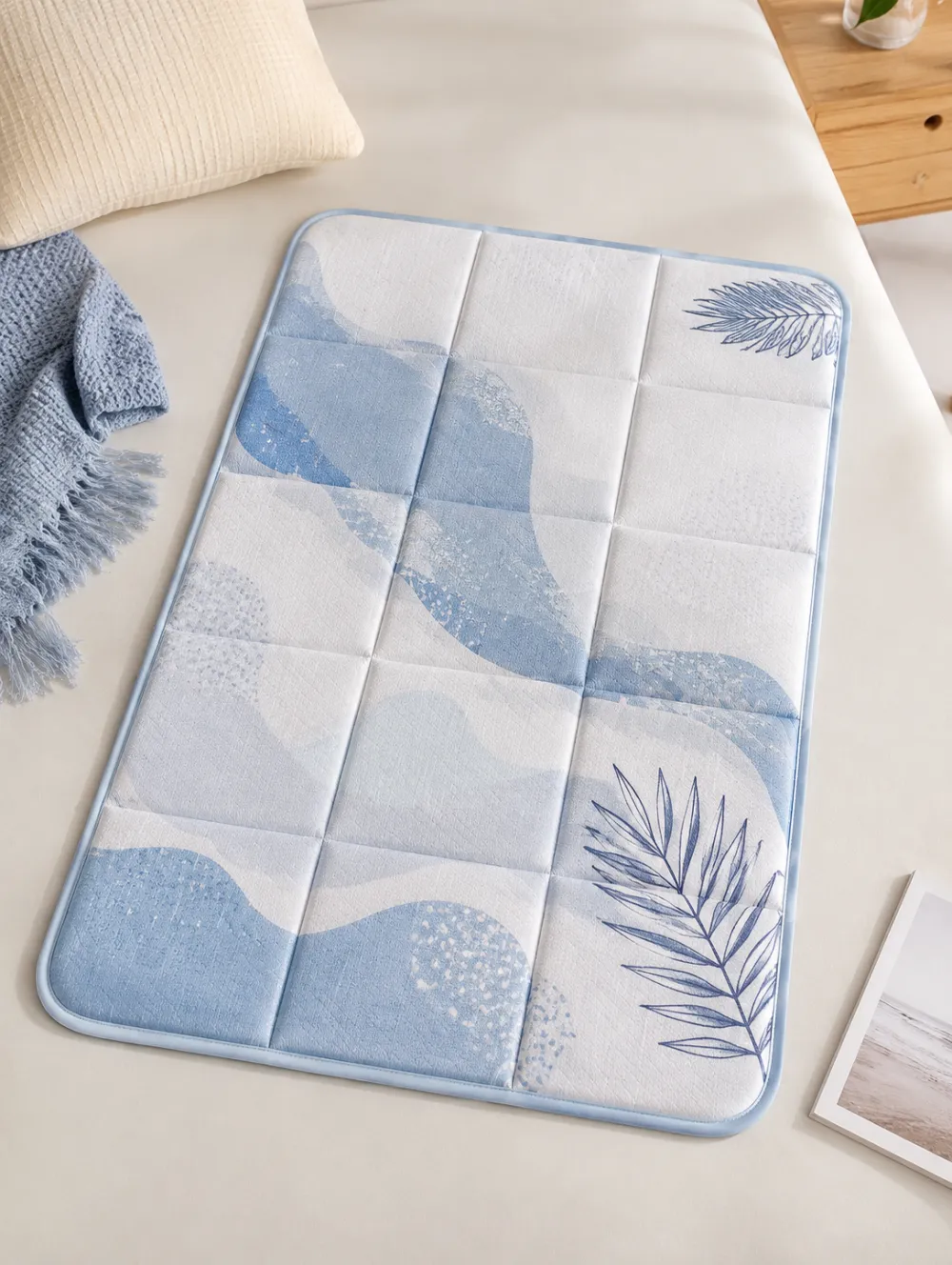 Blue Tropical Leaf Print Cooling Mat
