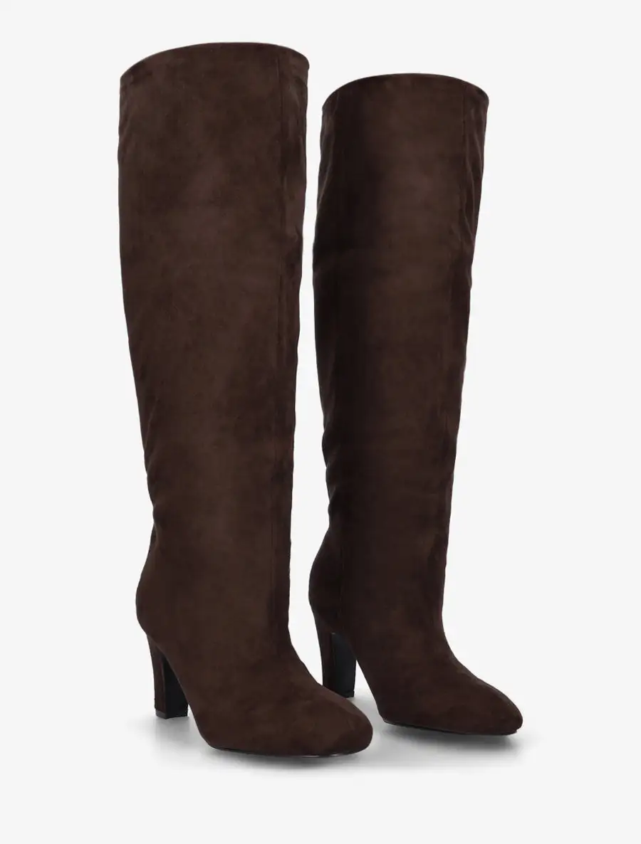 Distinctive Block Heel Faux Suede Knee High Boots