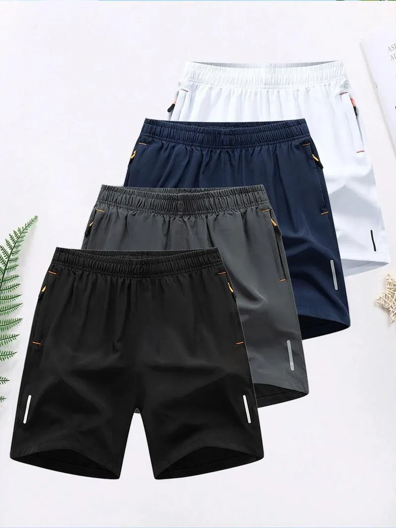 Men's Solid Color Zipper Pocket Shorts