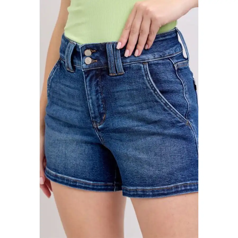 Full Size Double Button Waistband Denim Shorts Plus Size