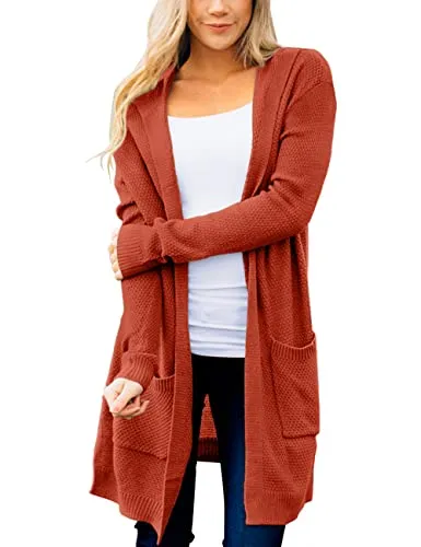 Women's Long Sleeve Open Front Hoodie Knit Sweater Cardigan Outwear