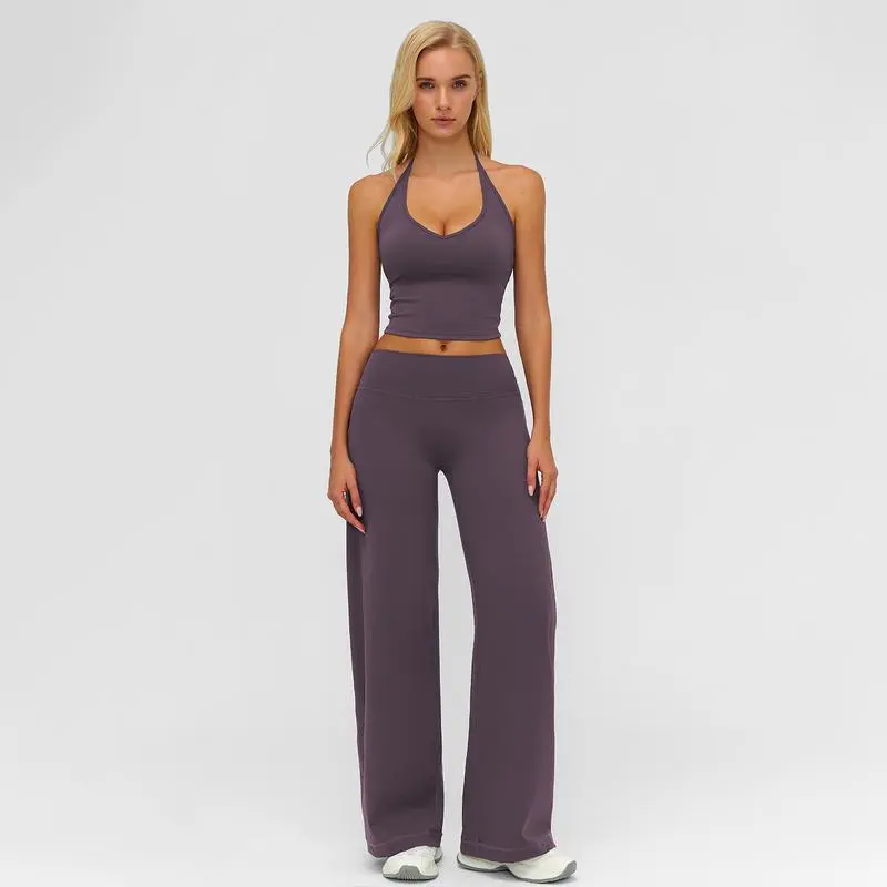 🔥Direct Factory Price - Women's Plain Crop Cami Top & Flare Leg Pants Sports Set