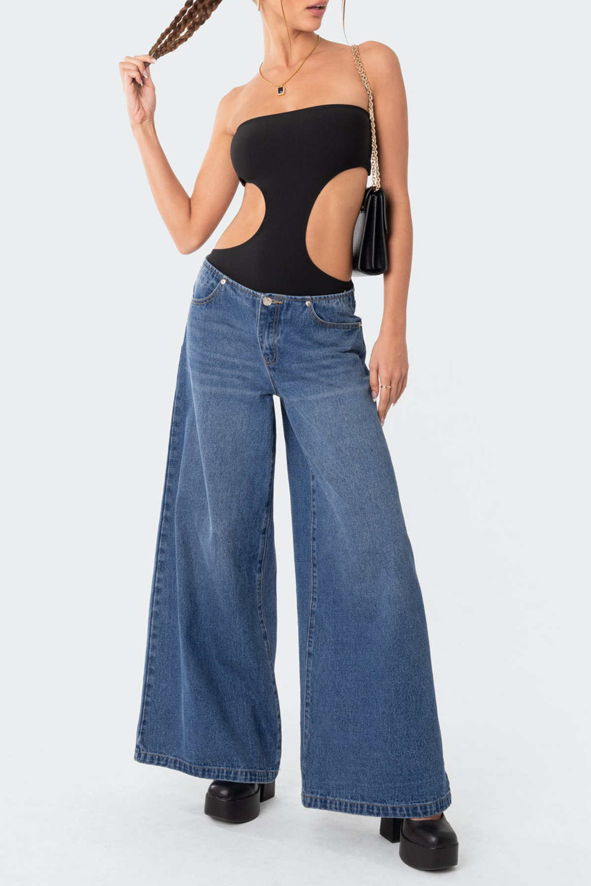 Ribbed Cut Out Bodysuit White