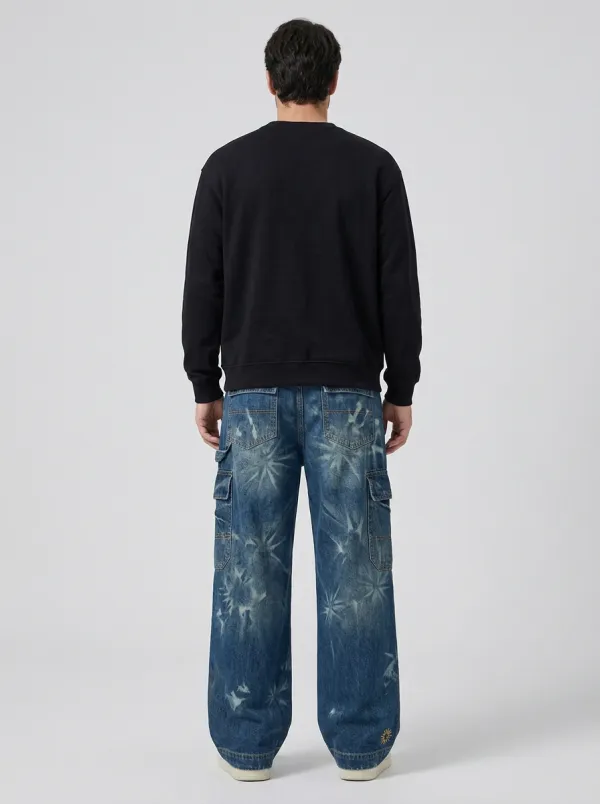 Wide Leg Embroidered Detail Star Graphic Men's Loose Fit Jeans