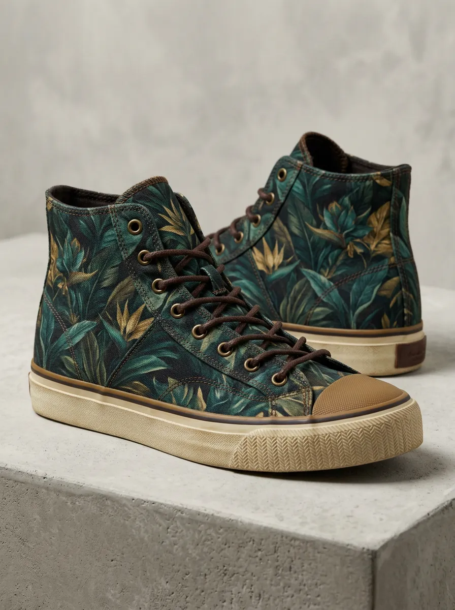Men's Tropical Botanical Leaf Printed Canvas High Top Shoes