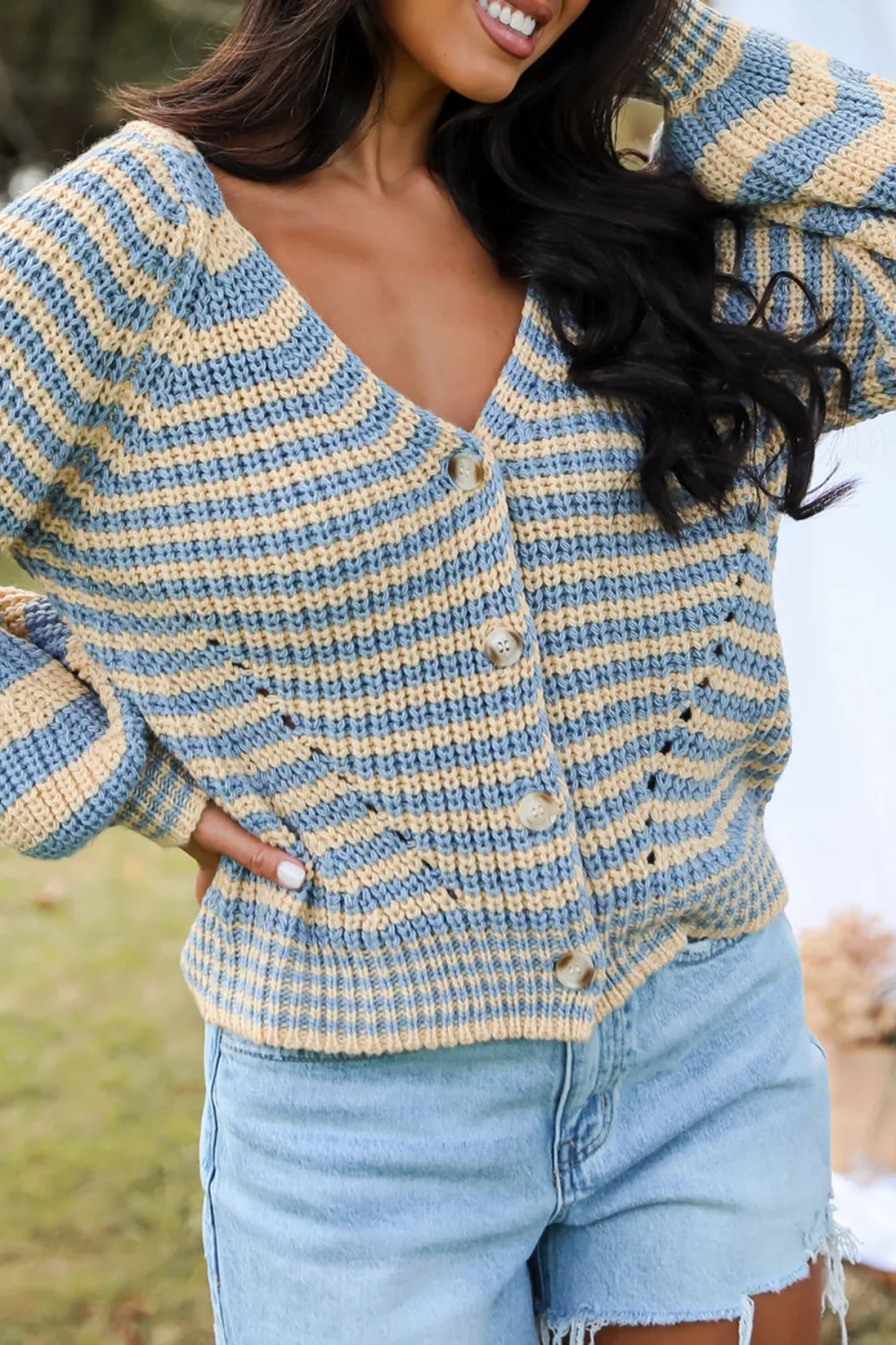 Blue Striped Sweater Cardigan