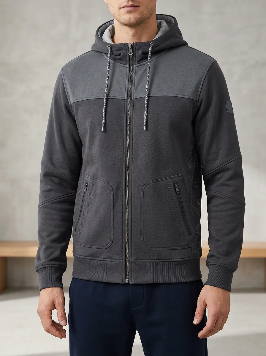 Casual Zip-Up Hooded Detail Men's Sport Jacket