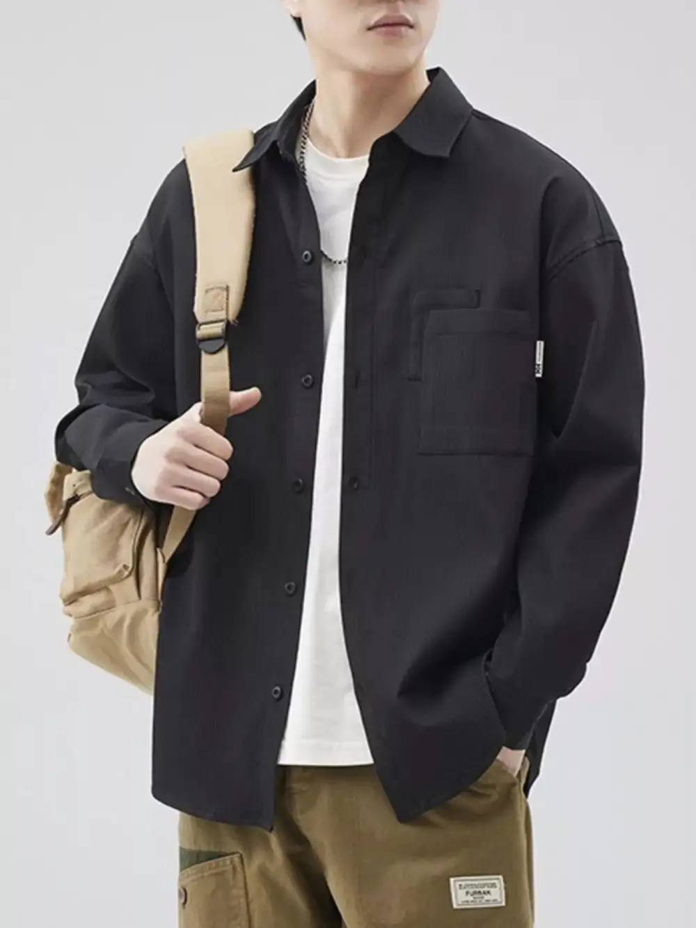 Pocket Detail Button Down Long Sleeve Shirt