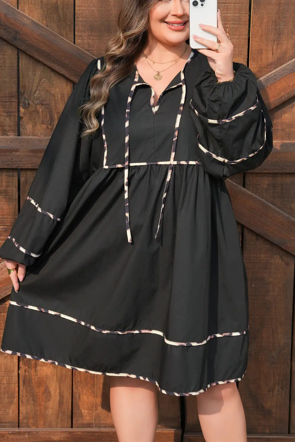 Animal Print Long Sleeve Flared Mini Dress