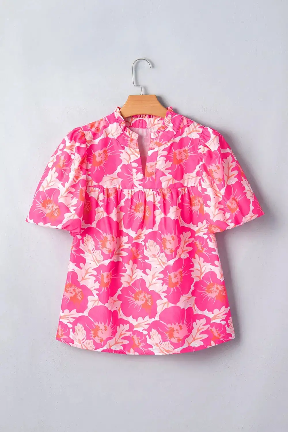 Relaxed Short Bubble Sleeve Floral Blouse