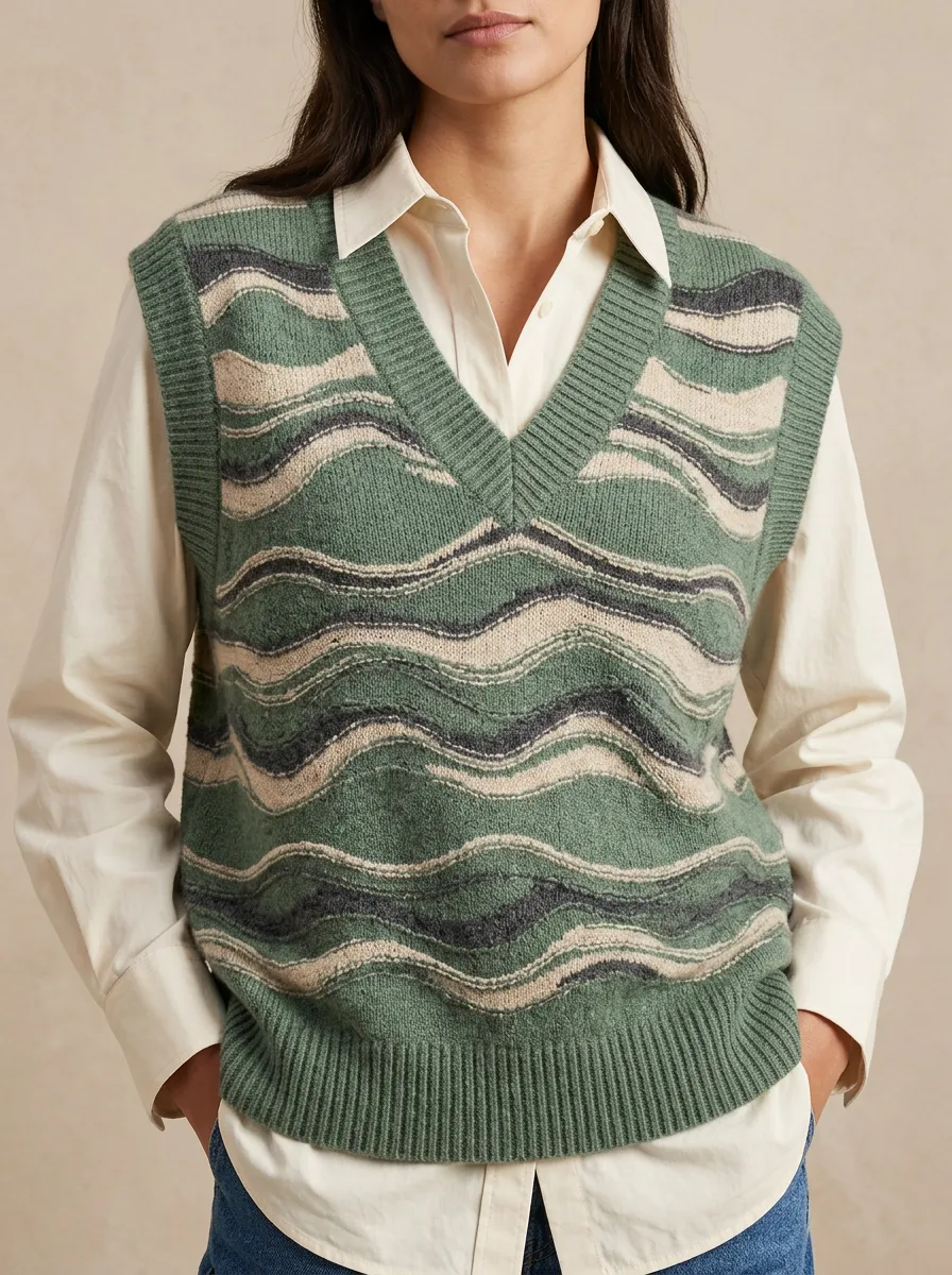 Wavy Striped Sweater Vest
