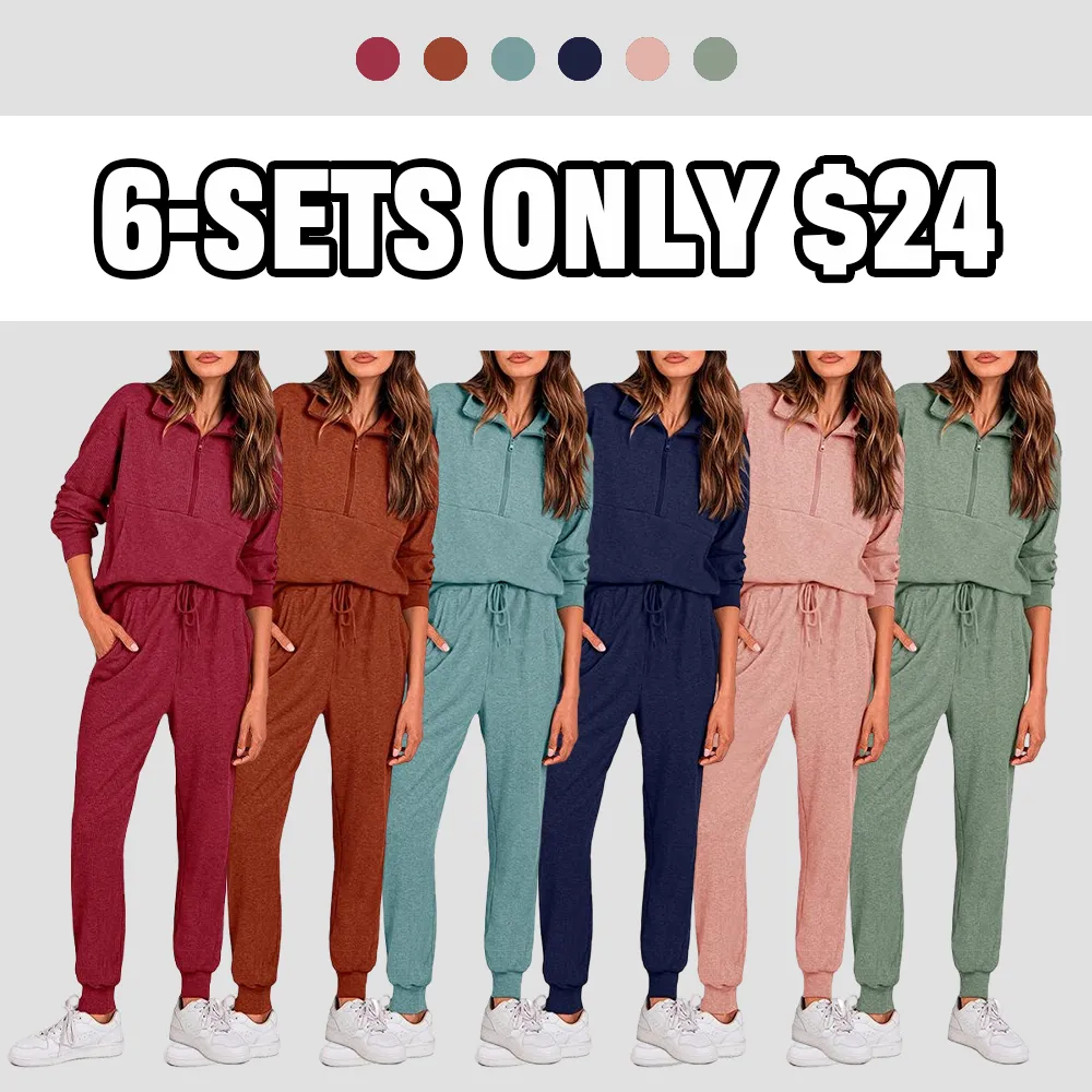 Women'S 2-Piece Sweatpants Set Long Sleeve Half Zip Pullover Sweatshirt & Joggers Pants Comfy Outfits Soft Tracksuit For Yoga Gym Activewear With Front Pocket & Elastic Waistband - Sweatsuit Loose