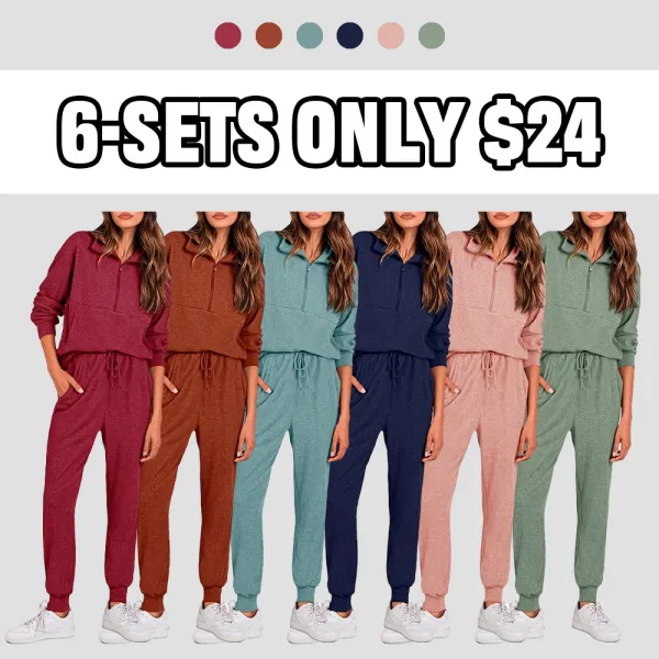 Women'S 2-Piece Sweatpants Set Long Sleeve Half Zip Pullover Sweatshirt & Joggers Pants Comfy Outfits Soft Tracksuit For Yoga Gym Activewear With Front Pocket & Elastic Waistband - Sweatsuit Loose