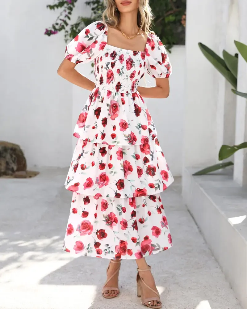 Women's Square Neck Smocked Dress