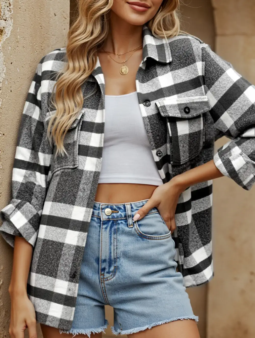 Loose Plaid Long-Sleeved Shirt