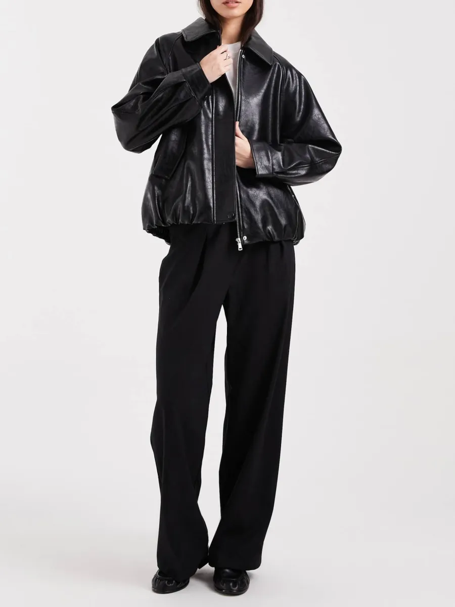 Crackled Leather Collared Jacket