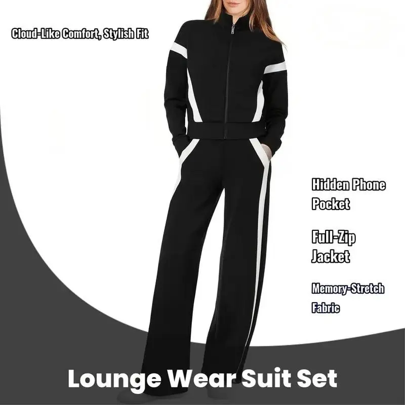 Lounge Sets for Women 2025 Sweatsuit 2 Piece Outfits Sweatshirt Wide Leg Sweatpant Tracksuit Matching Set