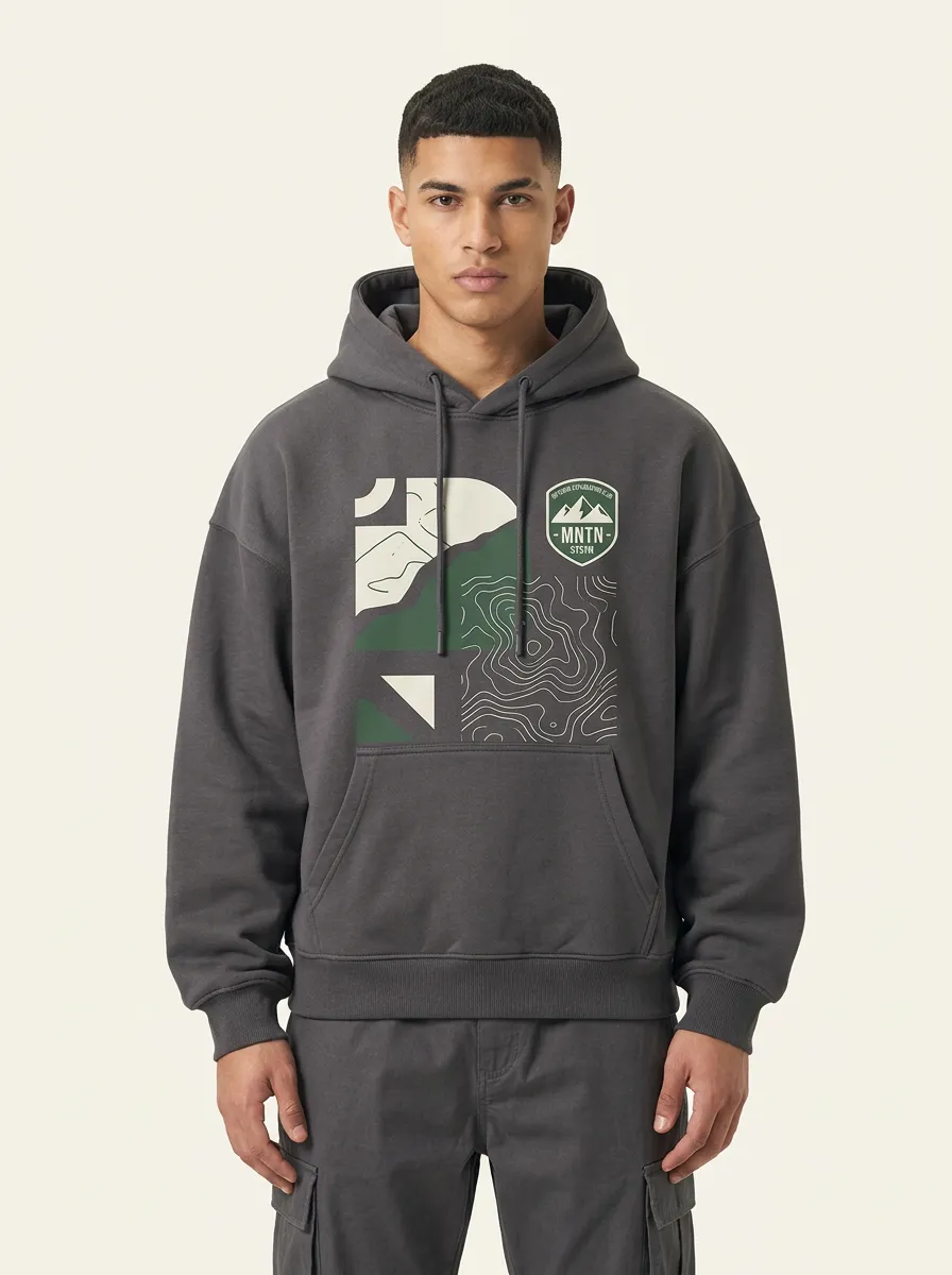 Men's Mountain Hiking Topographic Graphic Hoodie