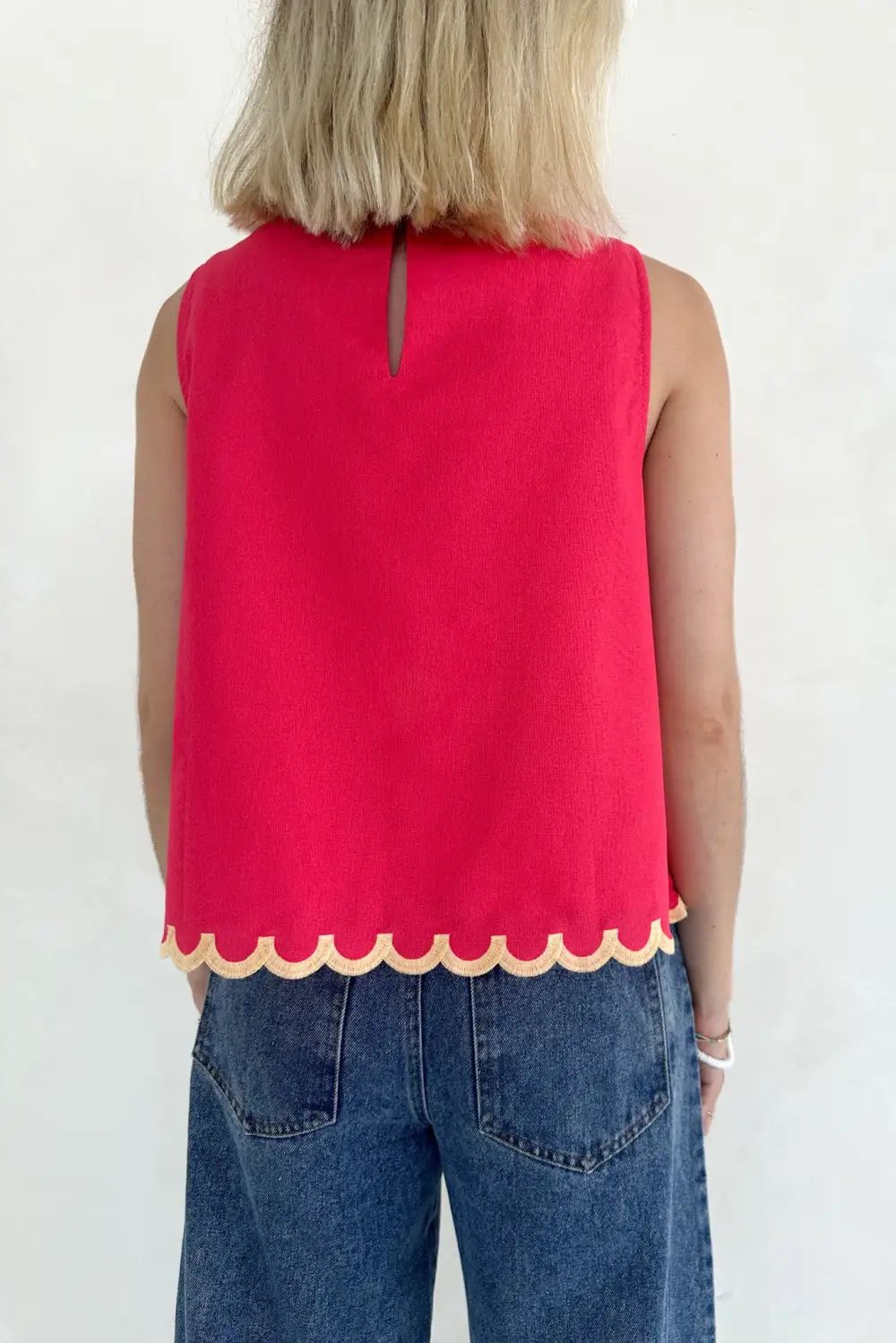 Structured Floral Embroidered Sleeveless Top