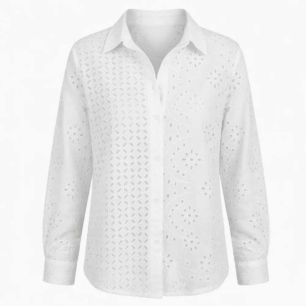 Embroidered Eyelet Button Blouse