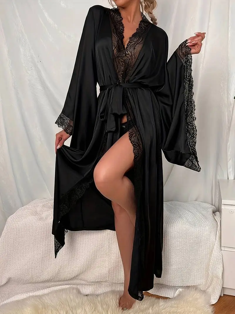 Embroidered Satin Lounge Robe