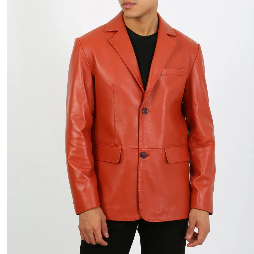 Minimal Contemporary Notched Lapel Leather Blazer