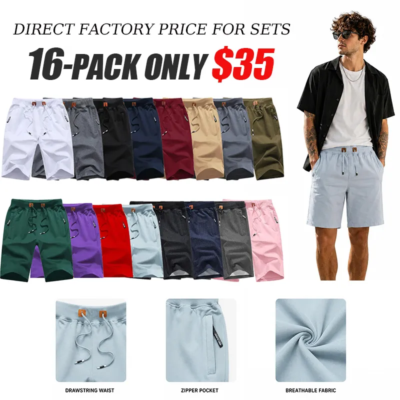 Men's drawstring shorts with zip pockets, elastic waistband, casual loungewear shorts