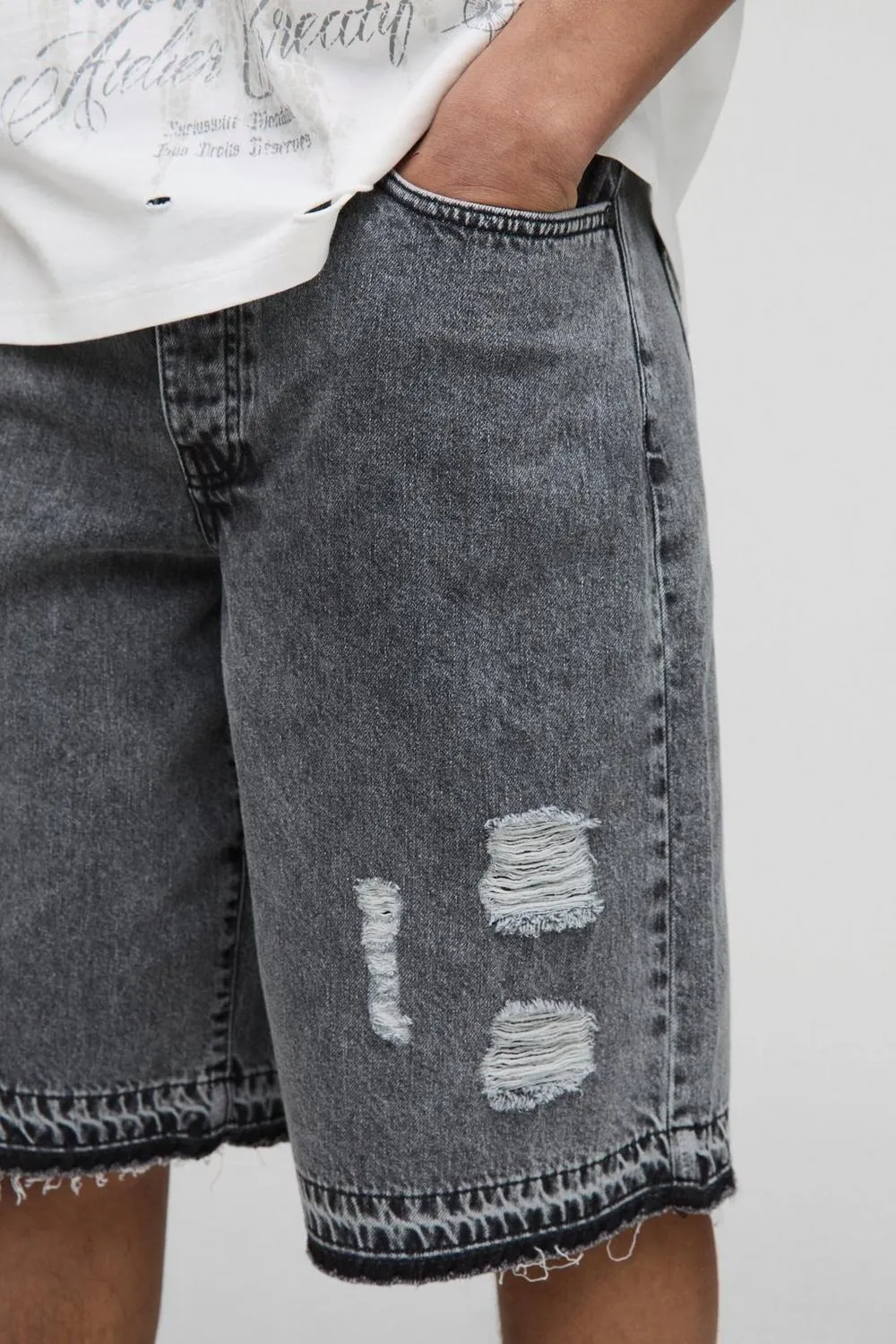 Antique Blue Medium Stretch Washed Ripped Denim Jorts Daily