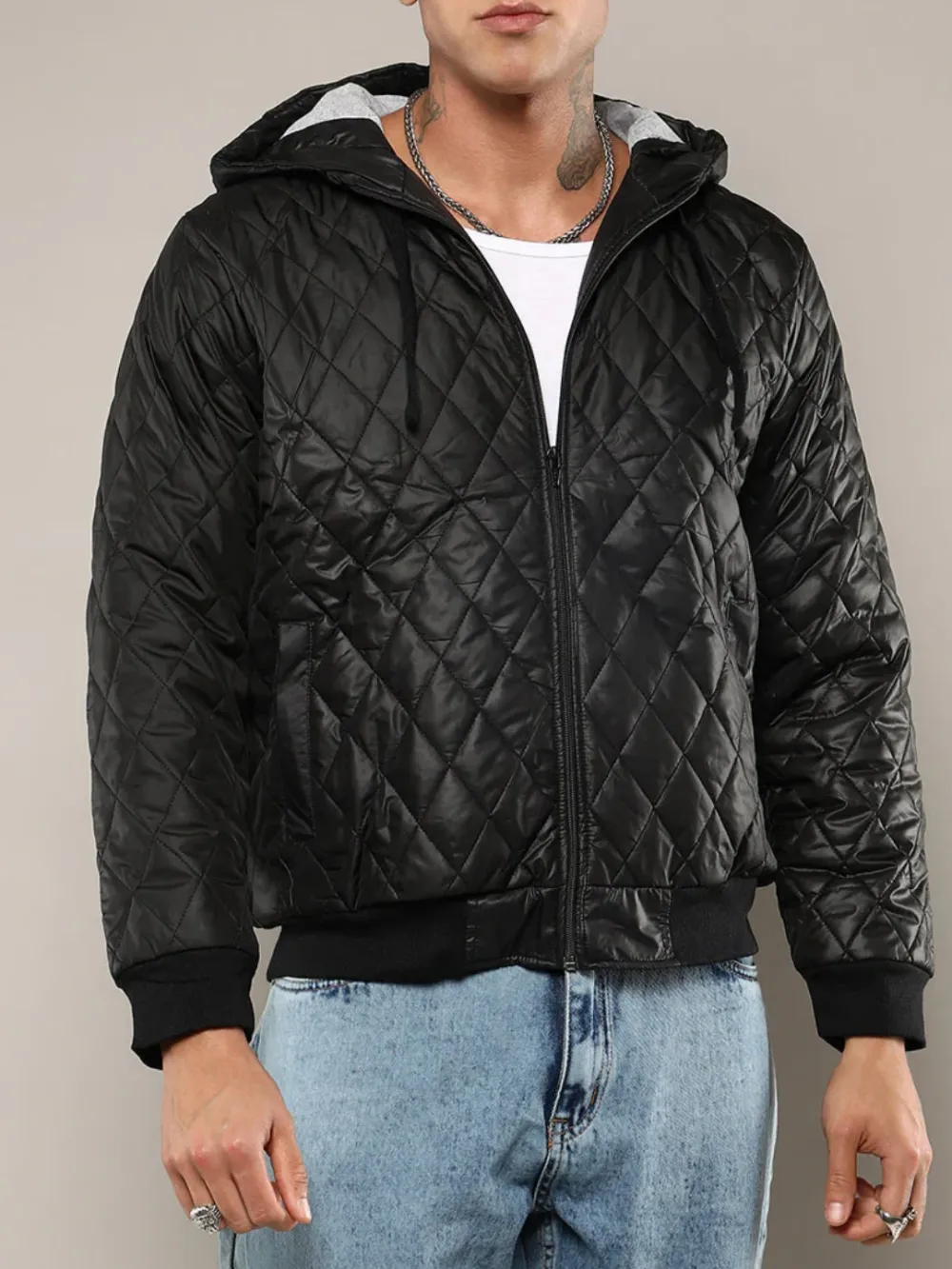 Black Puffer Jacket With Zip-Closure