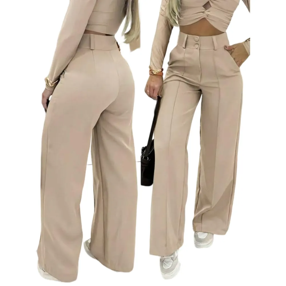 Women's Simple Wide-Leg Pants with Double Button Front, Versatile Commuter Essential Single Piece