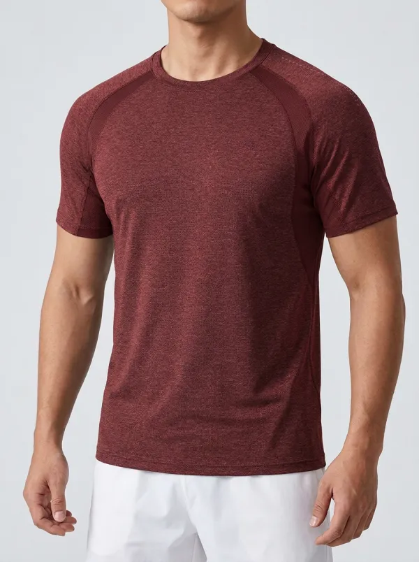 Men's Mountain Athletic Mesh Textured Contrast-Panel Raglan Sport Crewneck T-Shirt