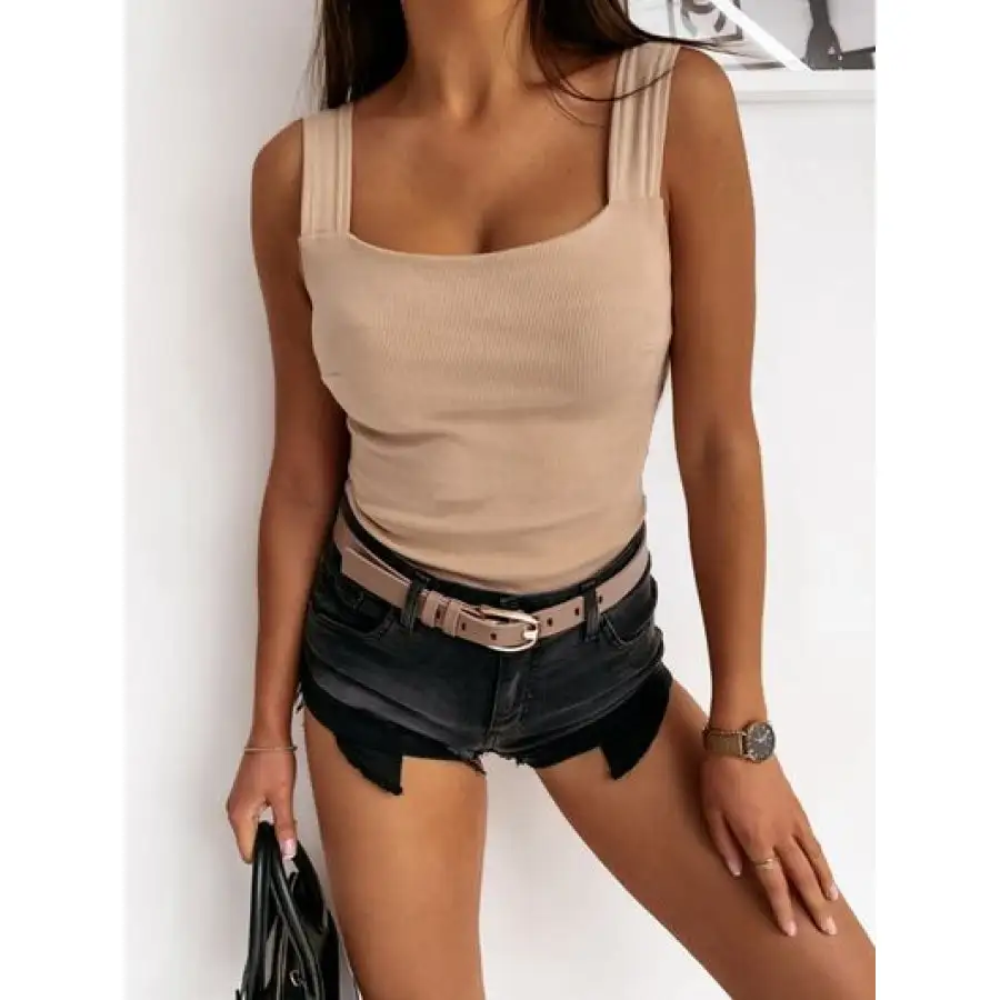 Wide-Strap Square-Neck Tank Top