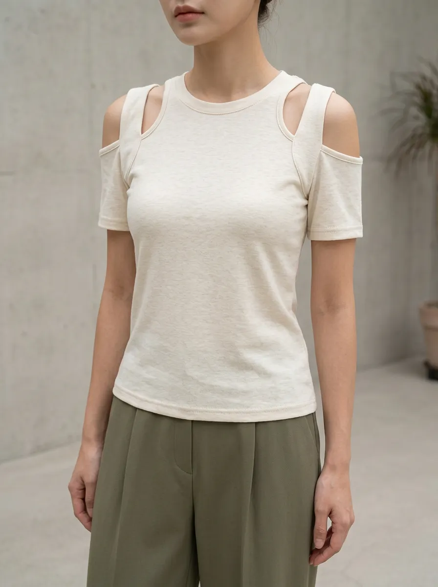 Women's Casual Fashion Cold Shoulder Solid Color Short Sleeve Top