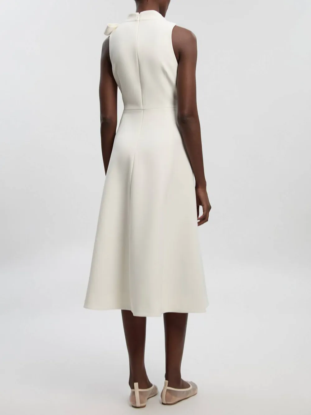 Elegant Sleeveless Bow Detail Flared Midi Dress