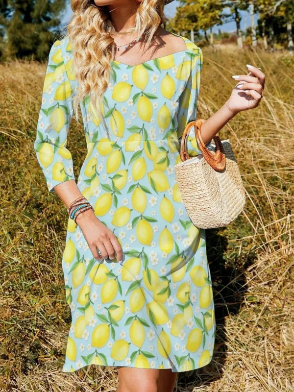 Lemon Print Midi Dress