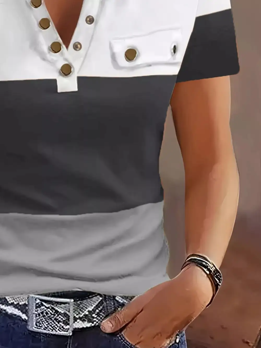Block Short Sleeve Casual T Shirt