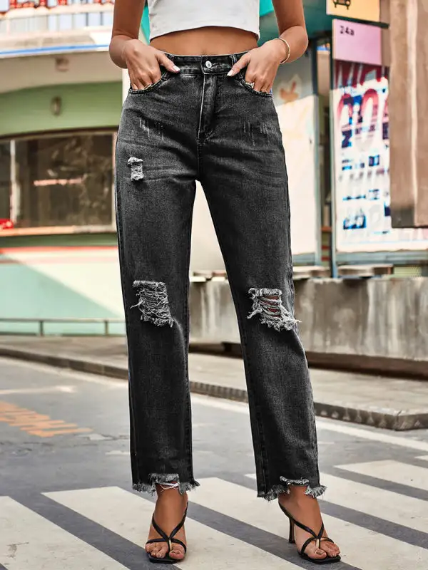 Denim Ripped Trousers Pants