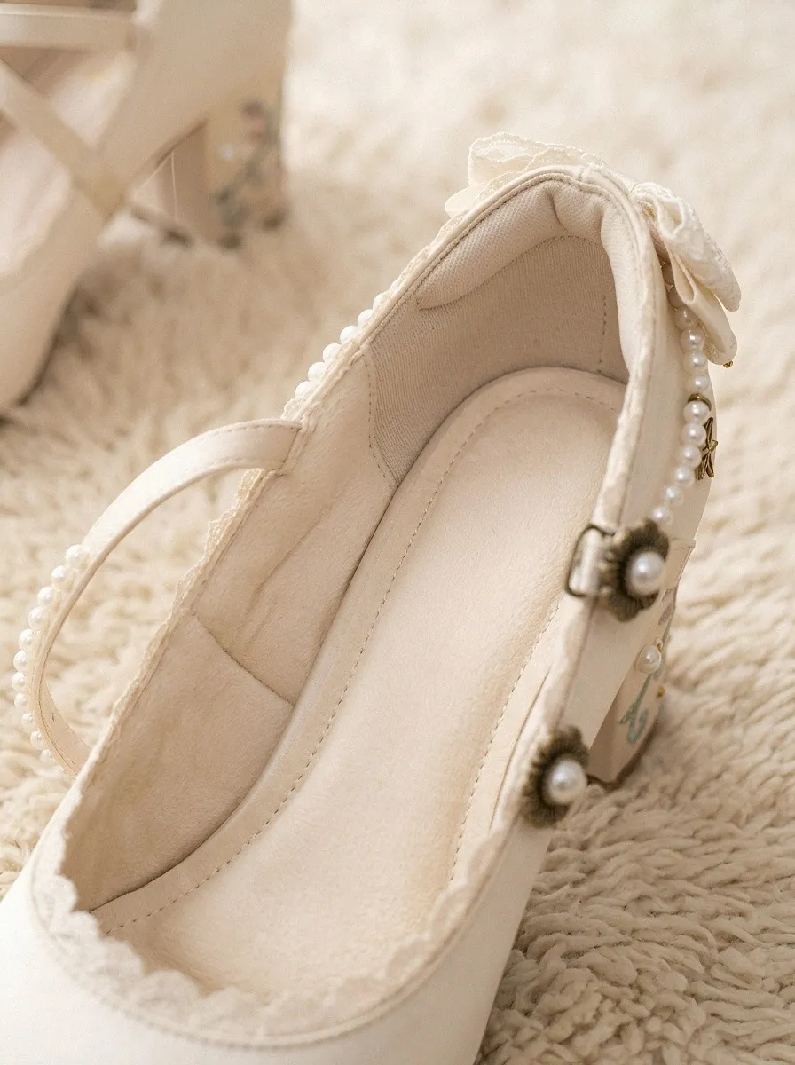 Lace Pearl Floral Embroidered Women's Bavarian Occasion Heels